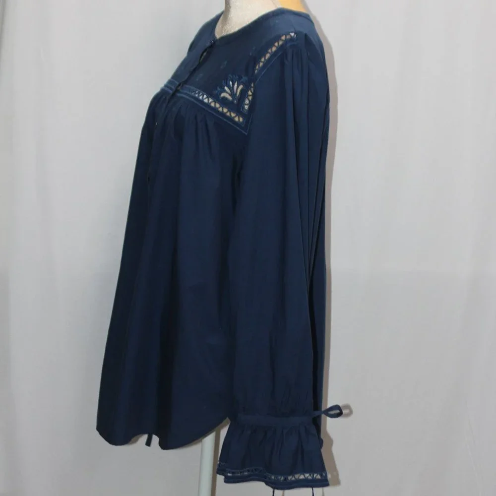 Loft Dark Navy Boho Puff Long Sleeve Top